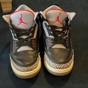 Jordan Black Leather Sneakers with Red and Gray Accents